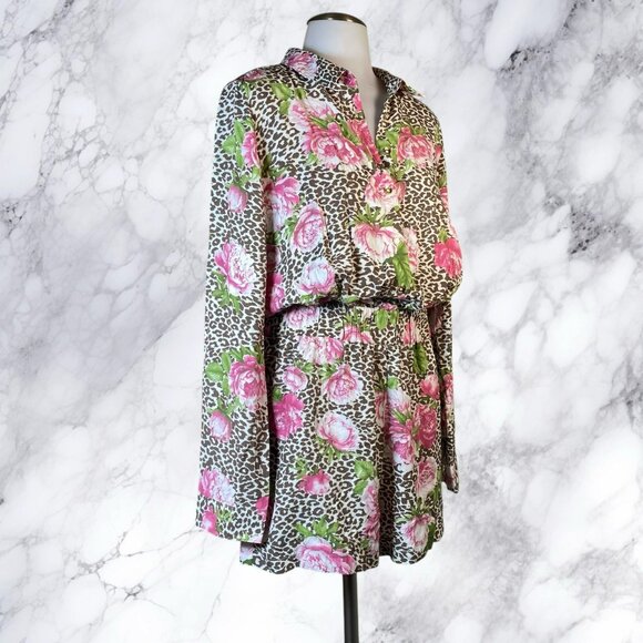 Guess Nina Belted Romper in Pink Carnation Leopard - Picture 9 of 12